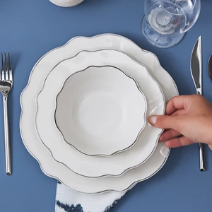 Daisy Platinium Wave Shape Kayık Tabaklı 27 Parça 6 Kişilik Porselen Yemek Takımı
