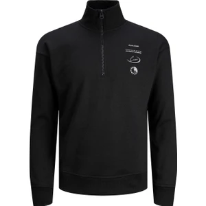 Jack & Jones Dik Yaka Regular Fit Siyah Erkek Sweatshirt 12242262