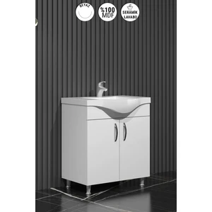 Yıldız Banyo Dolabı 80 cm Ayaklı Beyaz Mdf Alt Modül ve Lavabo