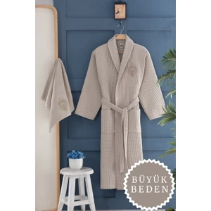 Arliva Home Ruby Büyük Beden Pıke Bornoz Setı Bej Xl