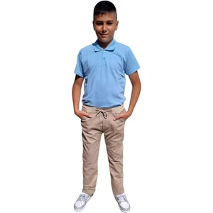 Erkek Çocuk Likralı Beli Lastikli Diz Yapmaz Kanvas Okul Pantolonu