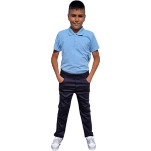 Erkek Çocuk Likralı Beli Lastikli Diz Yapmaz Kanvas Okul Pantolonu