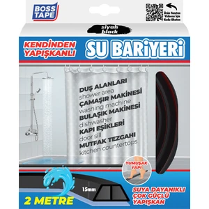 Boss Tape Duş, Kapı Eşiği, Mutfak Tezgahı Etrafı Su Kesici Bariyer Siyah - 2 Metre