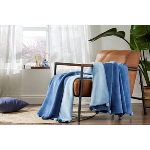 Pamuklu Colourist Light-Cobalt Ponponlu Çift Kişilik Battaniye