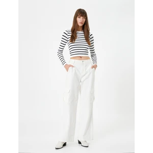 Crop Tişört Uzun Kollu Bisiklet Yaka Slim Fit