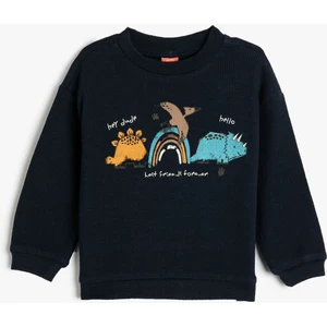 Sweatshirt Dinozor Baskılı Bisiklet Yaka Uzun Kollu Dokulu Pamuklu