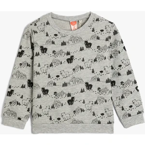 Sweatshirt Uzun Kollu Bisiklet Yaka Ayı Baskılı Şardonlu