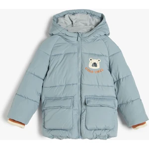 Şişme Mont Kapşonlu Fermuar Kapamalı Polar Astarlı Cepli Lastik Kollu