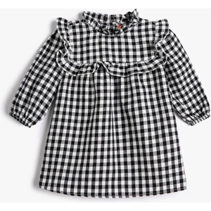 Elbise Hakim Yaka Fırfır Detaylı Lastik Manşetli