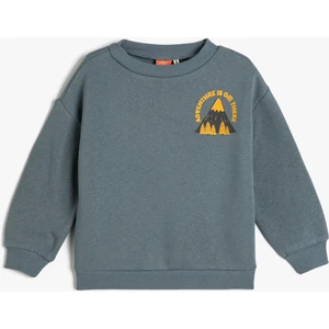 Sweatshirt Uzun Kollu Bisiklet Yaka Baskı Detaylı Şardonlu