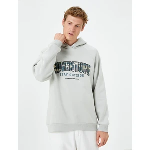 Kapşonlu Sweatshirt Slogan Baskılı Uzun Kollu Ribanalı