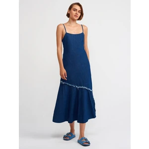 90526 Askılı Koyu Renk Denim Elbise-Lacivert