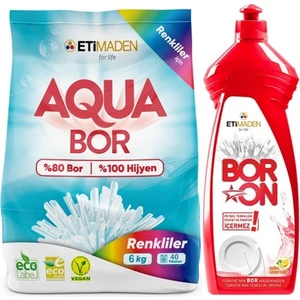 Aquabor Toz Çamaşır Deterjanı 6 kg Renkliler + Boron Elde Bulaşık