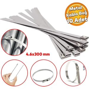 Cırt Kelepçe Metal Paslanmaz Çelik Kablo Zip Bağı Çok Amaçlı Bağlama 4.6X300 10 Adet
