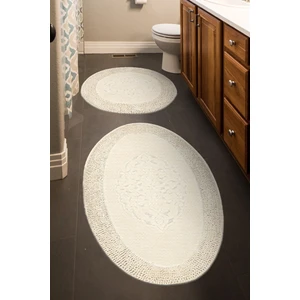 Madame Clean Tiffany Oval 2'li Pamuklu Klozet Takımı Krem Banyo Paspas Seti