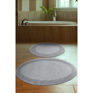Madame Clean Tiffany Oval 2'li Pamuklu Klozet Takımı Gri Banyo Paspas Seti