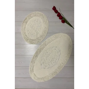 Madame Clean Oval Pamuk Makarna Damaks 2'li Klozet Takımı Banyo Paspas Seti Beyaz