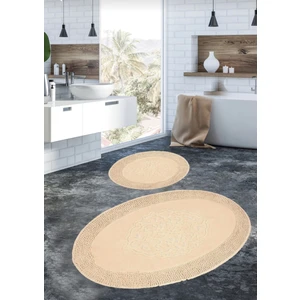 Madame Clean Cotton Special %100 Pamuk 2'li Oval Osmanlı Desen Pamuklu Klozet Takımı Cappucino