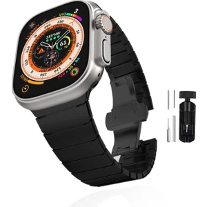 Kip GSM Metal Kordon Apple Watch Ultra/ultra 2 Tokalı Kayış 49MM 44MM 45MM 42MM 41MM 40MM 38MM Metal Baklalı Kordon Apple Watch Serisi 9 8 7 6 5 4 3 2 1 Se (Titanium, 49MM 45MM 44MM 42MM 41MM 40MM 38MM)