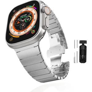 Kip GSM Metal Kordon Apple Watch Ultra/ultra 2 Tokalı Kayış 49MM 44MM 45MM 42MM 41MM 40MM 38MM Metal Baklalı Kordon Apple Watch Serisi 9 8 7 6 5 4 3 2 1 Se (Titanium, 49MM 45MM 44MM 42MM 41MM 40MM 38MM)