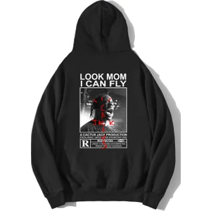 BRZ Collection Unisex Oversize Arka Baskılı Look Mom I Can Fly Hoodie