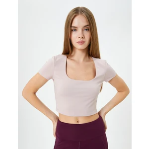 Crop Kısa Kollu Spor Tişört U Yaka Basic Dar Kalıp