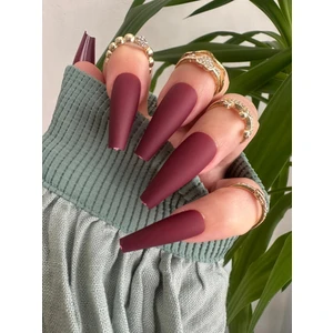 SYBELLE KOZMETİK 20 Adet Bordo Mat Balerin Takma Tırnak