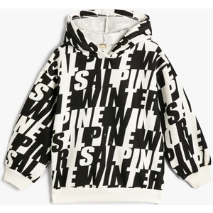 Kapşonlu Sweatshirt Uzun Kollu Desenli Şardonlu