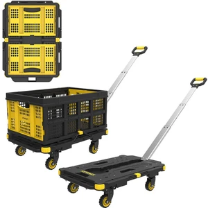 PC532B 137KG 62X45CM Dört Tekerli Çekme Kollu Yük ve Paket Taşıma Arabası + FT505 25KG Katlanır Çok Amaçlı Taşıma Sepeti
