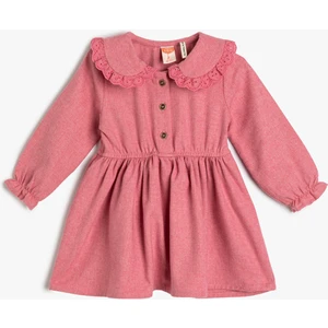Elbise Bebe Yaka Fırfır Düğme Detaylı Lastik Manşetli