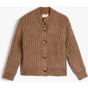 Örgü Hırka Düğme Kapamalı Uzun Kollu Yuvarlak Dik Yaka