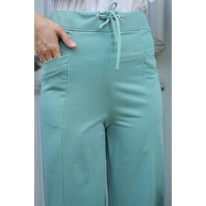Burcu Tesettür Kadın Çimalı Bol Paça Pantolon Eşofman BRC6502 Mint