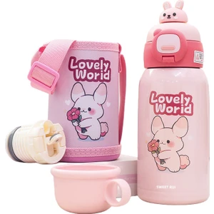 Sweet Rui Karikatür Çocuk Paslanmaz Çelik Yalıtımlı Su Şişesi 600ML (Yurt Dışından)