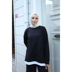 Burcu Tesettür Kadın Eteği Garnili Sweat BRC1702 Siyah