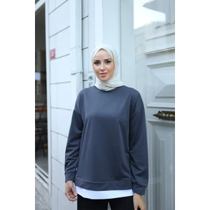 Burcu Tesettür Kadın Eteği Garnili Sweat BRC1702 Füme