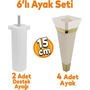 Alcazar 6'lı Set Mobilya Tv Ünitesi Koltuk Kanepe Destek Ayağı 15 Cm Krem Ayakları M8 Civatalı