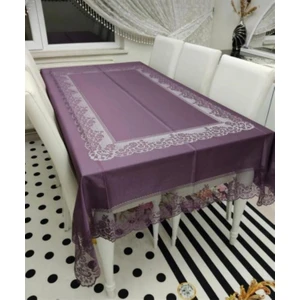 Madame Clean Dertsiz Tül Masa Örtüsü Şık Tasarım Dantelli Mürdüm 160X220