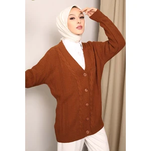İmaj Butik Taba Düğmeli Selanik Örgülü Triko Hırka