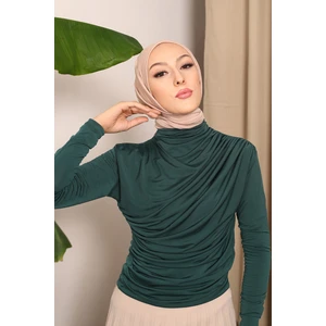 Zümrüt Yeşili Balıkçı Yaka Drapeli Sandy Bluz