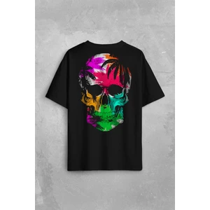 Kendim Seçtim Rengarenk Kafatası Skull Head Gökkuşağı Renkleri Sırt Ön Baskılı Oversize Tişört T-Shirt