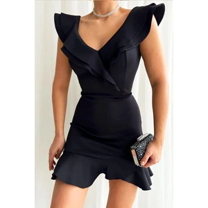 Scuba Ön Çift Volan Elbise