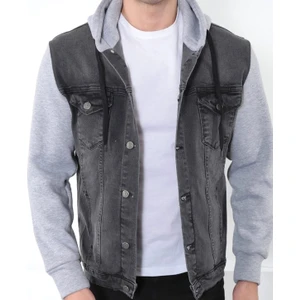 Bay Aygün 3115 Kolu ve Şapkası Penye Kot Mont_gri