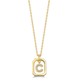 Frame Taşlı C Harfi Gümüş Kolye