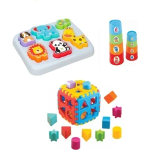 Berat Toys Berattoys Sevimli Hayvanlar Bultak + Silindir Kule + Bul Tak Puzzle Eğitici Zeka Geliştirici Set 3lüeğitici