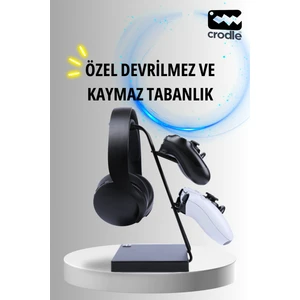 Siyah Ahşap ve Siyah Metal Gaming Ps4 Ps5 Xbox Joystick Controller Tutucu ve Kulaklık Dikey Standı