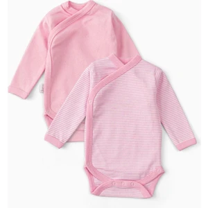 Uygun Bebe 2'li %100 Pamuk Uzun Kollu Kruvaze Bebek Çıtçıtlı Body Zıbın Pembe