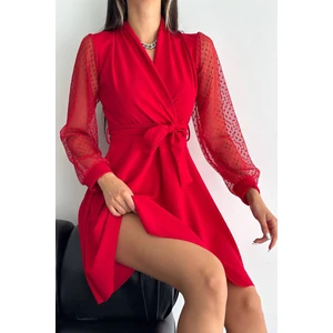 Neşeli Butik Kadın Siyah Bağlama Detaylı Tül Detaylı Kloş Elbise KKLF33