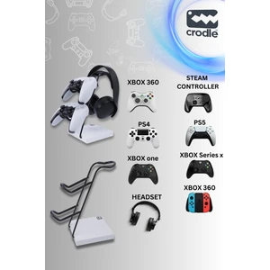 Beyaz Ahşap ve Siyah Metal Gaming Ps4 Ps5 Xbox Joystick Kontroller Tutucu ve Kulaklık Dikey Standı
