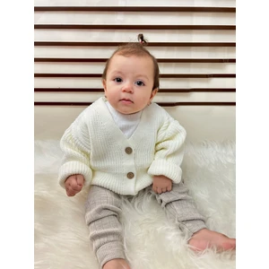 Meriç Bebe Selanik Örgüsü Triko Ahşap Düğmeli Oversize Basic  Model Hırka
