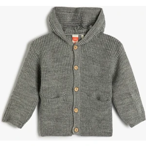 Kapşonlu Örgü Hırka Düğme Kapamalı Cep Detaylı